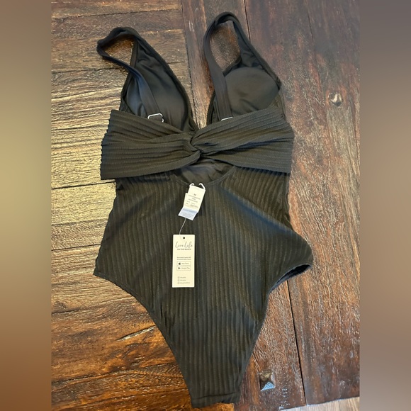 Black Ginger Ribbed & Ruched One-Piece - Picture 14 of 14